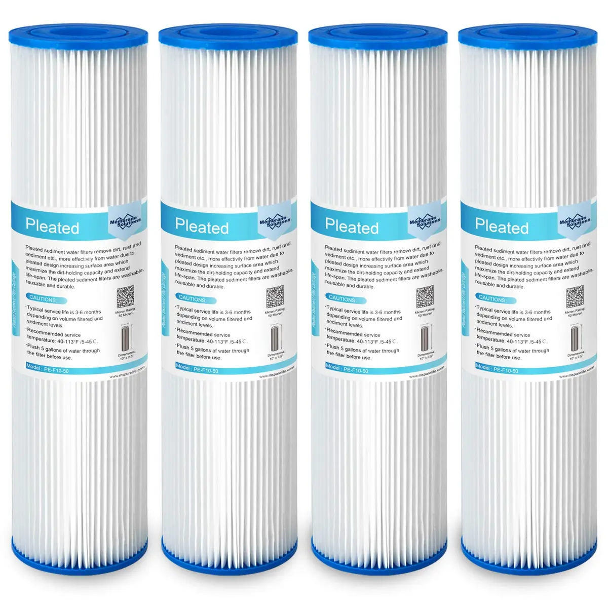 Membrane Solutions 50 Micron Pleated Polyester Sediment Water Filter 10"x2.5" | Universal Whole House Pre-Filter - main product image
