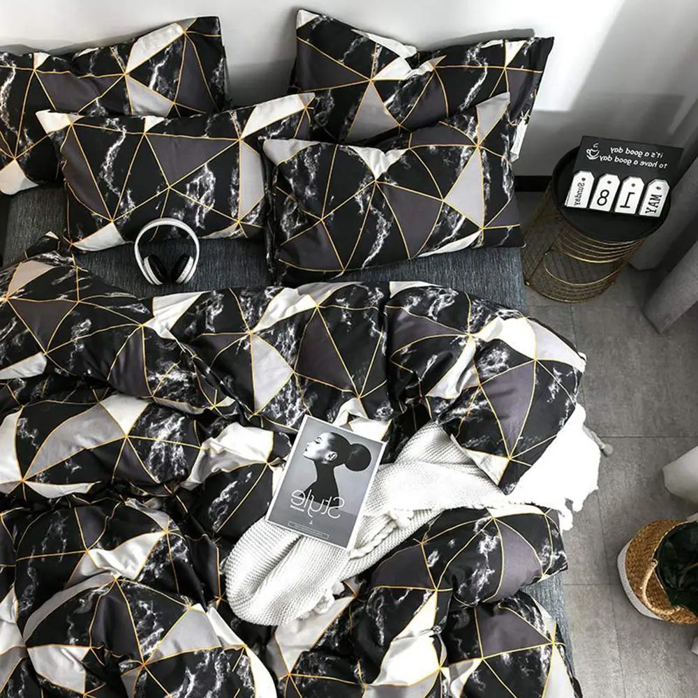 Cottonight Queen Comforter Set Geometric Black Marble Microfiber Bedding 90x90 inches | Modern Lightweight Comforter for Women Men - view 5