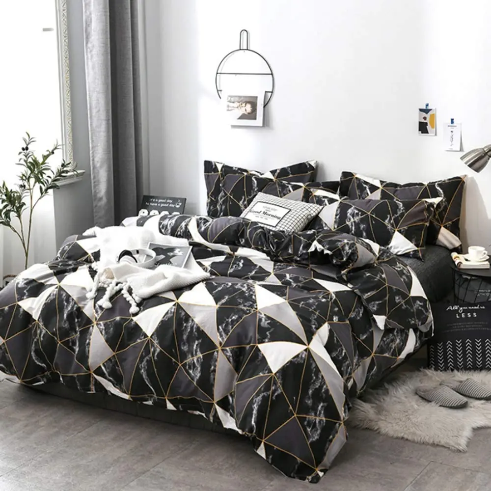 Cottonight Queen Comforter Set Geometric Black Marble Microfiber Bedding 90x90 inches | Modern Lightweight Comforter for Women Men - view 3