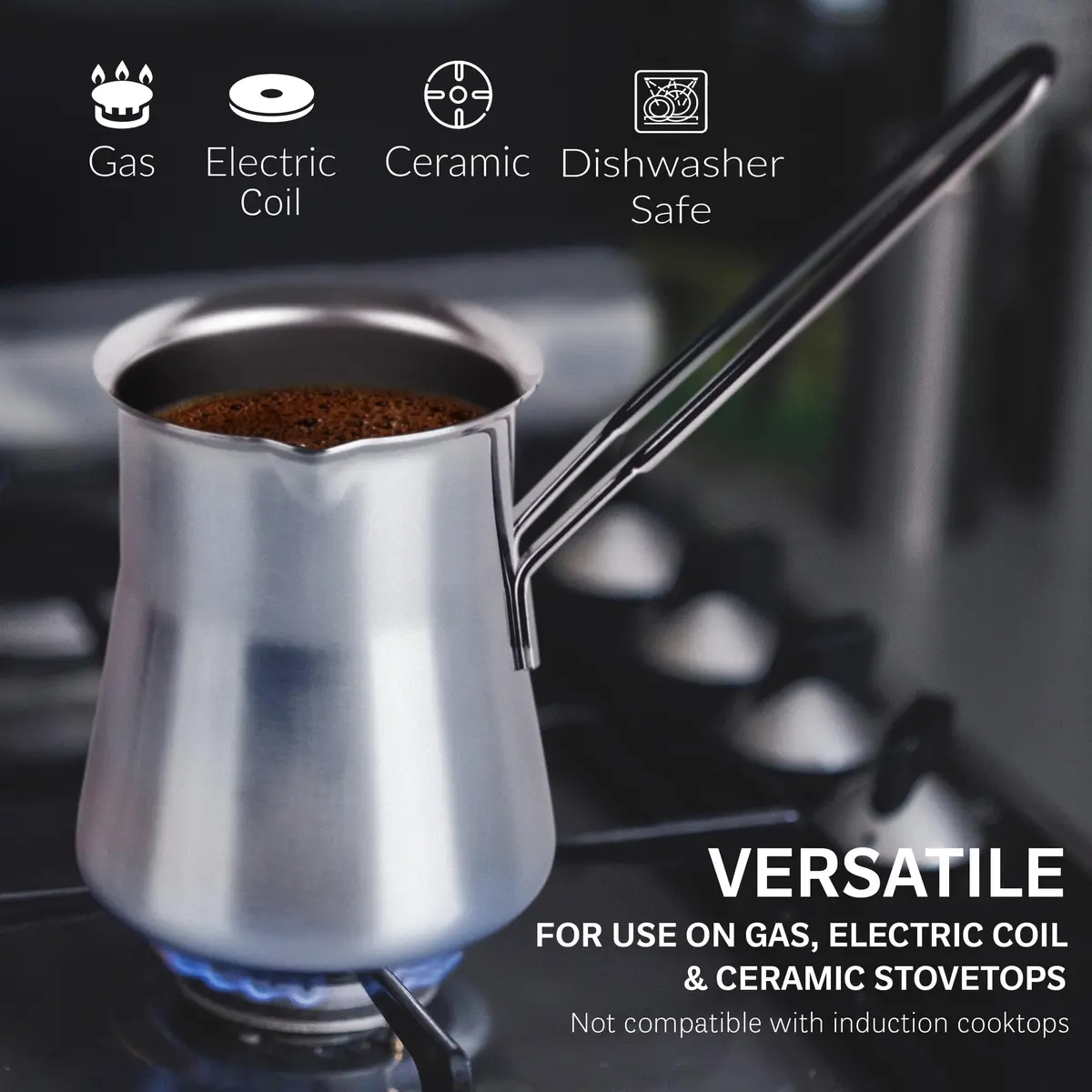 Caizen Coffee Turkish Coffee Pot 15oz | Durable Stainless Steel Briki for Gas & Electric Stoves - view 4