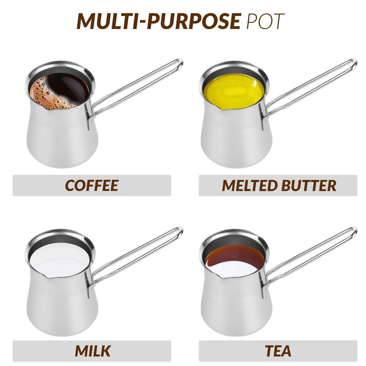Caizen Coffee Turkish Coffee Pot 15oz | Durable Stainless Steel Briki for Gas & Electric Stoves - view 6