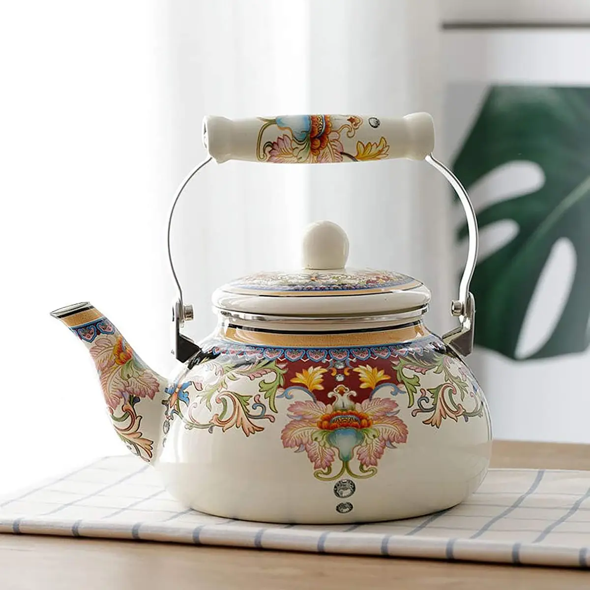 OLYTARU 2.5-Qt Floral Enamel Tea Kettle No Whistle | Vintage Floral Design, 2.4L Capacity, Compatible with Gas & Induction - view 7