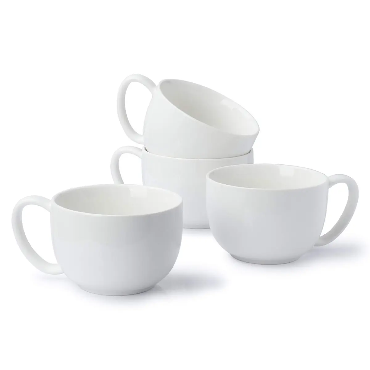 Sweese Porcelain 22oz Large Coffee Mug Set of 4 | Big Handle, Microwave Safe, White - main product image