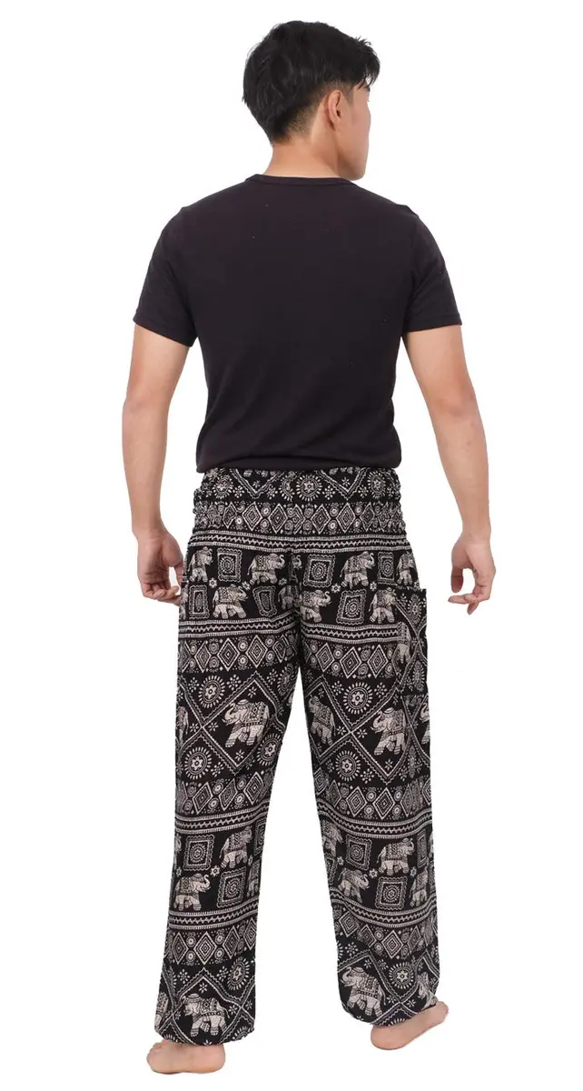 Banjamath Mens Yoga Harem Lounge Boho Parachute Pants Waist 36-40 Elephant Black | Loose Baggy Style for Relax & Festivals - view 5