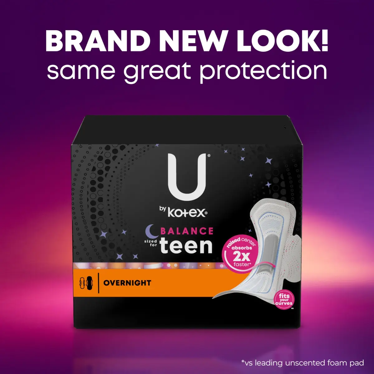 U by Kotex Balance Sized for Teens Ultra Thin Overnight Pads with Wings, 48 Count (4 Packs of 12) (Packaging May Vary) - view 3