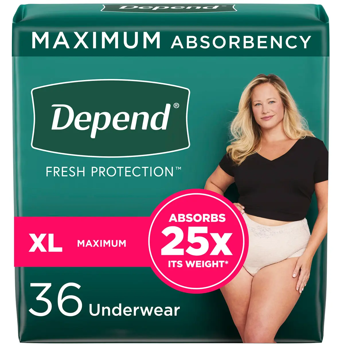 Depend FIT-Flex Incontinence Underwear for Women, Maximum Absorbency, Extra-Large, Blush (36 Count) - main product image