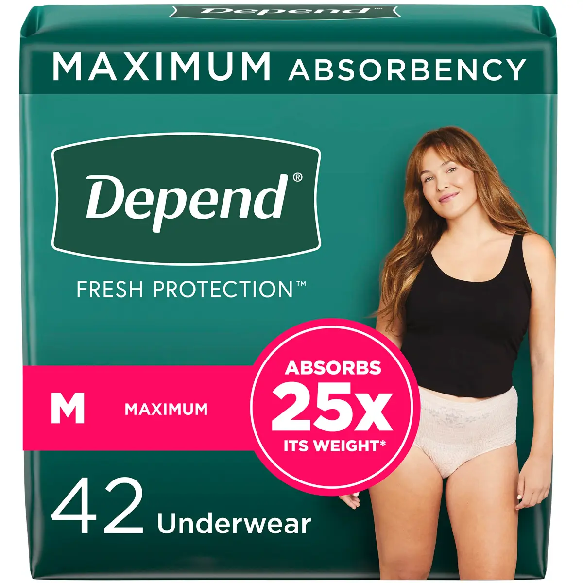 Depend FIT-Flex Incontinence Underwear for Women, Medium, 42 Count | Maximum Absorbency & Odor Control - main product image