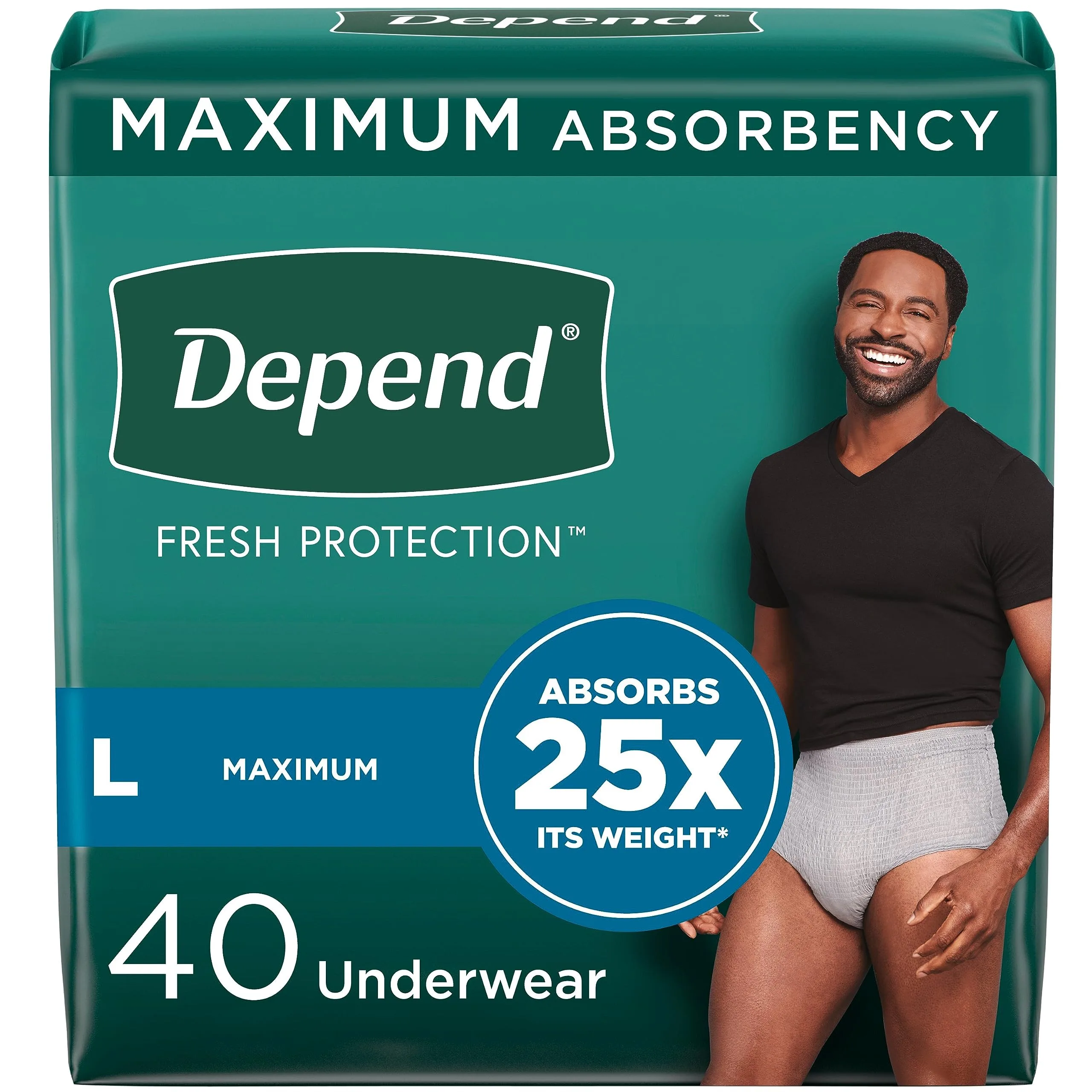 Depend FIT-FLEX Incontinence Underwear for Men, Maximum Absorbency, Large, 40 Count | Discreet Fit Underwear for Men - main product image