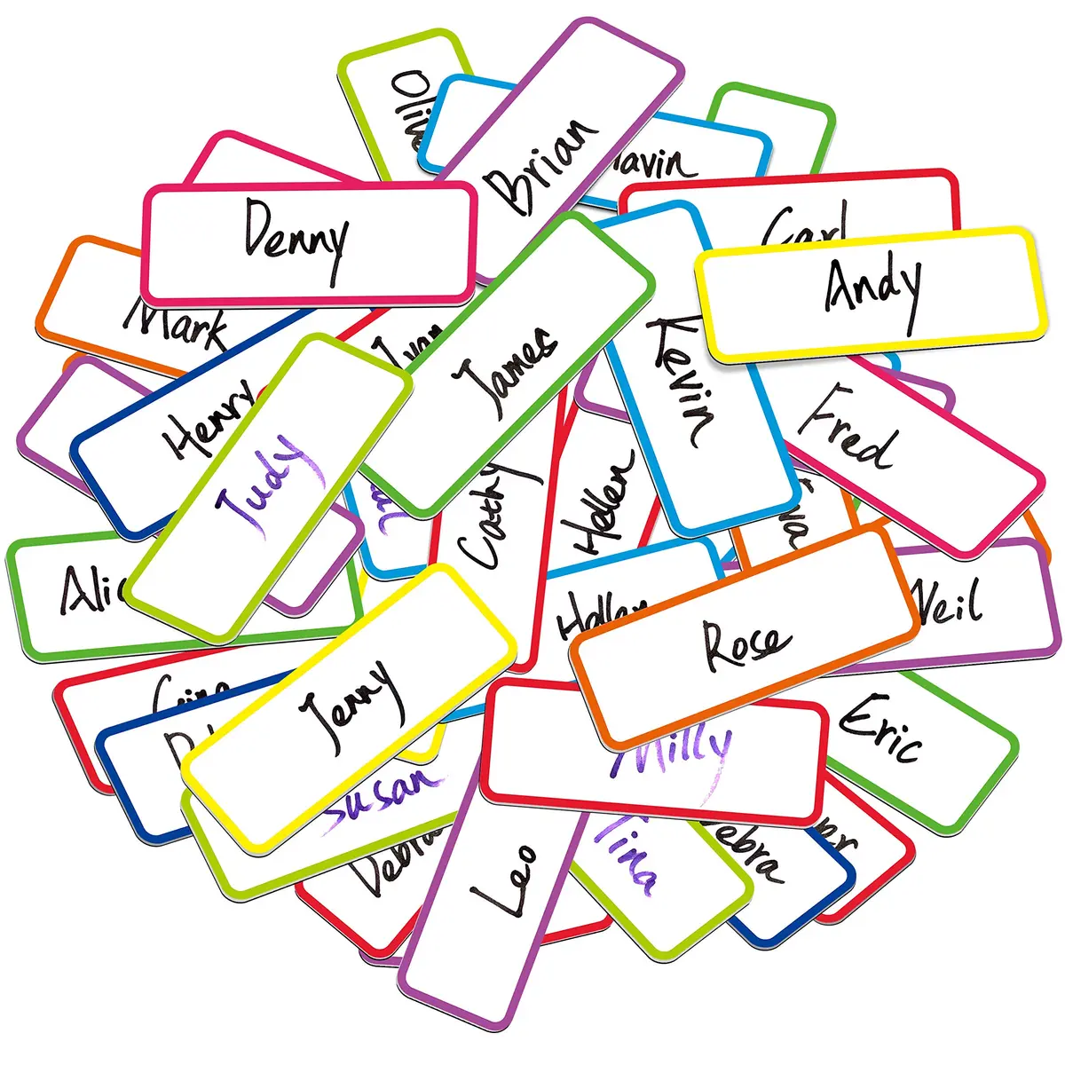 SpriteGru 54 PCs Magnetic Dry Erase Name Tag Labels in 9 Bright Colors | Water-Wipeable, 3.2" x 1.2" - view 4