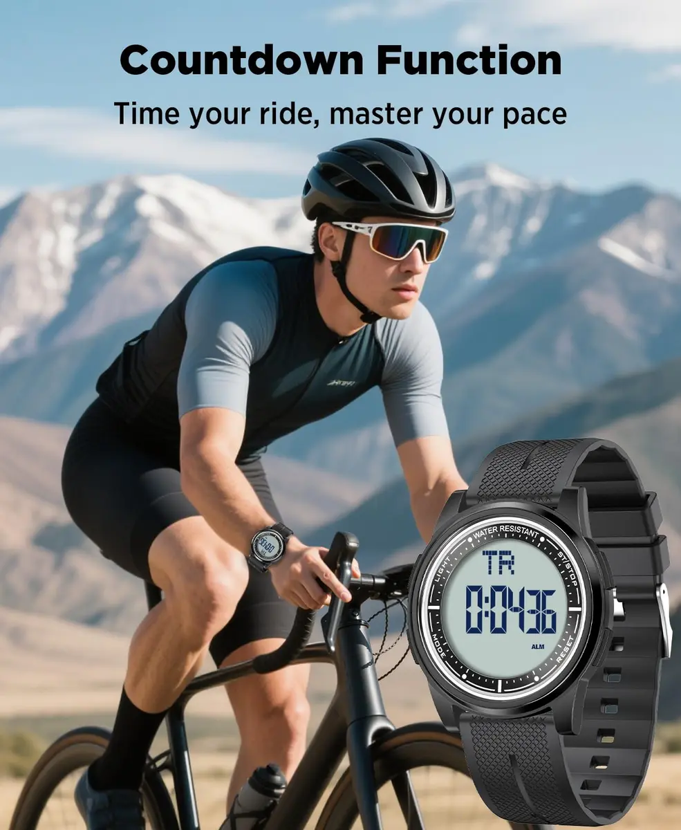 Beeasy Digital Watch for Men Women 44mm Black Silicone | Ultra-Thin Lightweight Sports Watch with Alarm Stopwatch Countdown - view 9