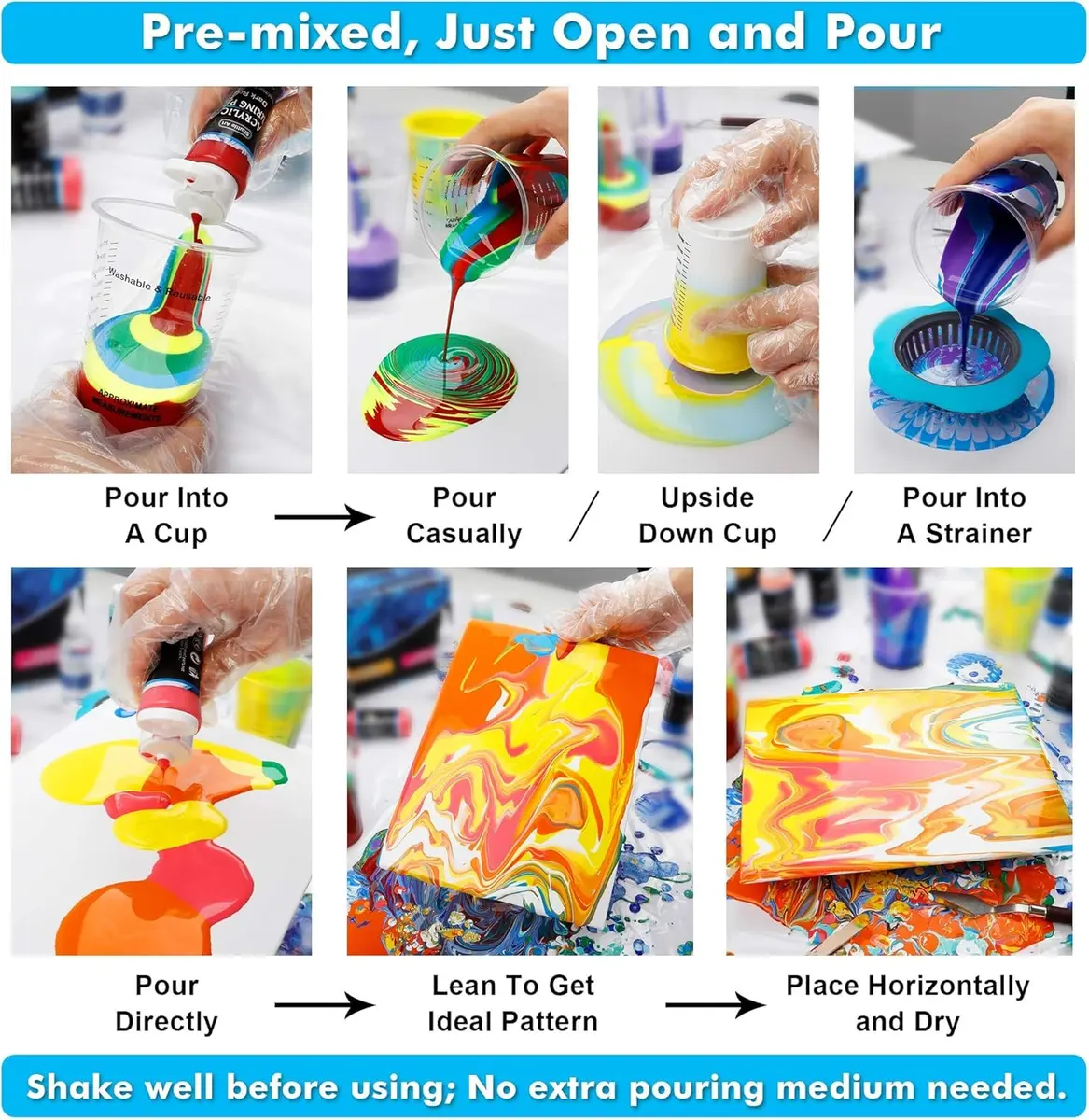Shuttle Art Acrylic Pouring Paint, Set of 36 Bottles (2 oz/60ml) Pre-Mixed High-Flow Supplies with Canvas & Tools - view 6