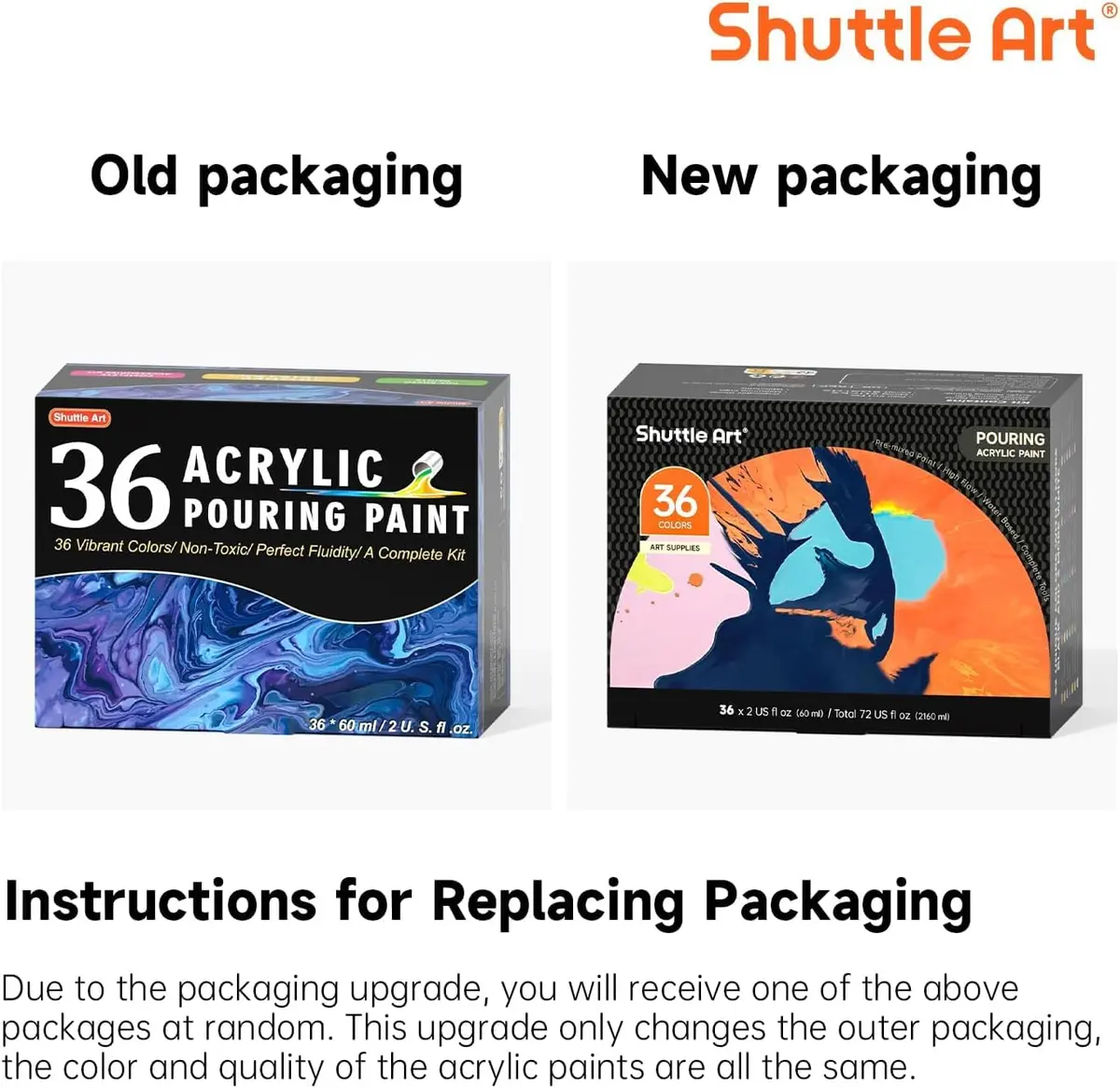 Shuttle Art Acrylic Pouring Paint, Set of 36 Bottles (2 oz/60ml) Pre-Mixed High-Flow Supplies with Canvas & Tools - view 3