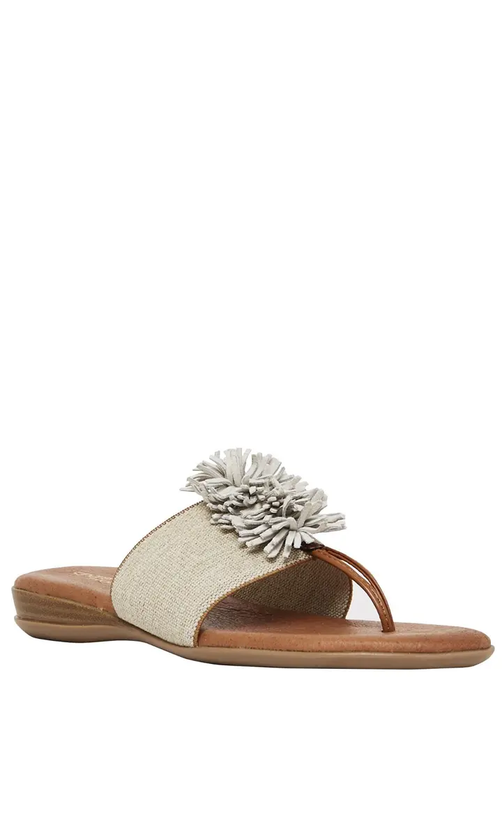 André Assous Novalee Flat, Beige Linen | Stylish Summer Thong Sandal for Women - main product image