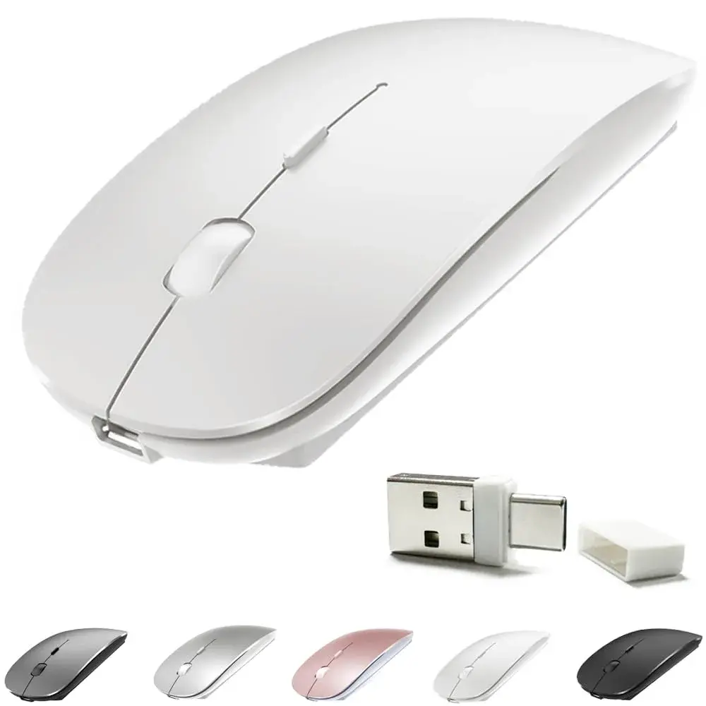 KLO Rechargeable White Wireless Mouse: Bluetooth 5.2/3.0, Type-C & 2.4G USB for Mac, Windows, iPad, Laptop - main product image