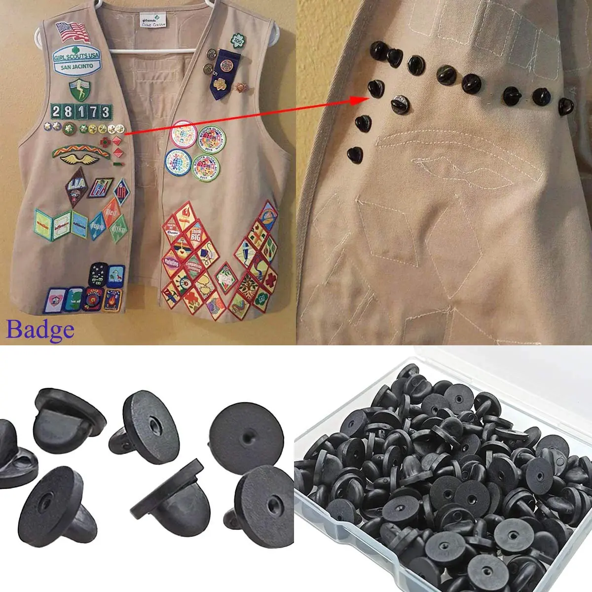 TTSAM Rubber Pin Backs 11mm (0.433 inch) Black 100-Pack | Secure Locking for Lapel Pins - view 6