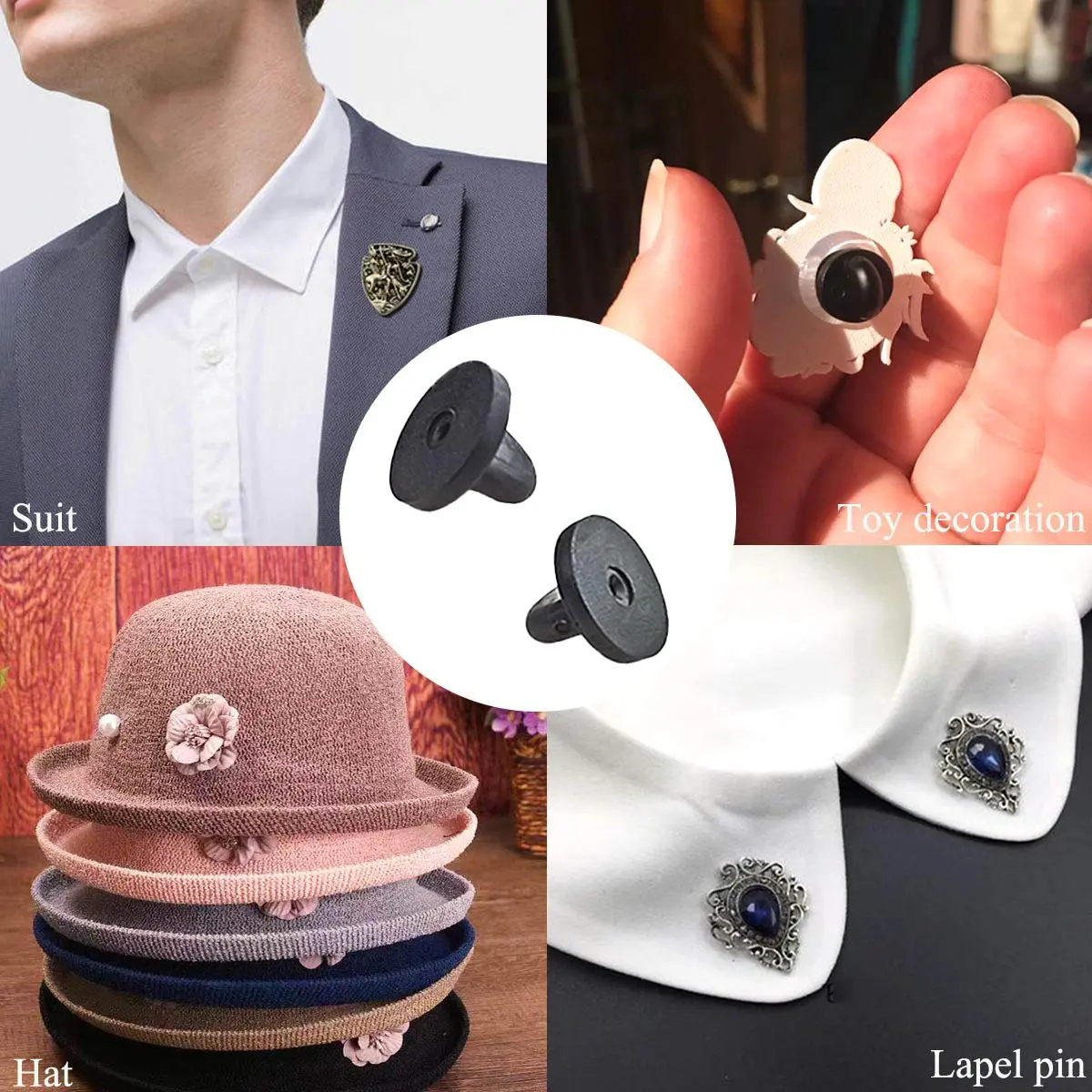 TTSAM Rubber Pin Backs 11mm (0.433 inch) Black 100-Pack | Secure Locking for Lapel Pins - view 2