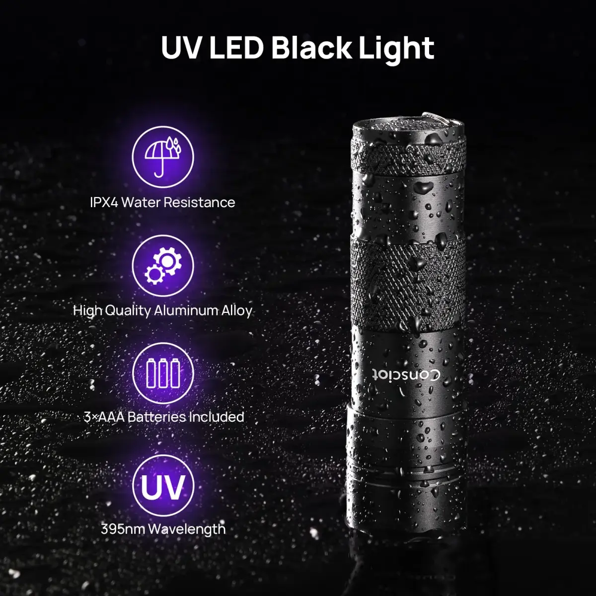 Consciot 12 LED UV Blacklight Flashlight 395nm | Pet Urine Detector for Dry Stains & Scorpions - view 3