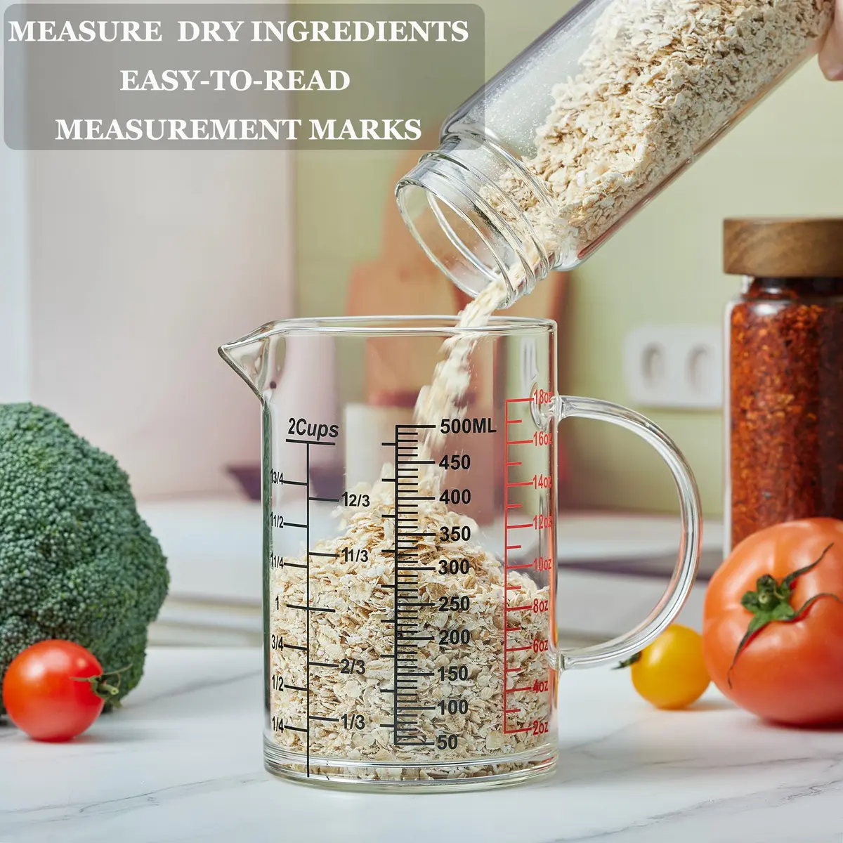 Ackers BORO3.3 Glass Measuring Cup 500ml | Insulated Handle & V-Shaped Spout - view 3