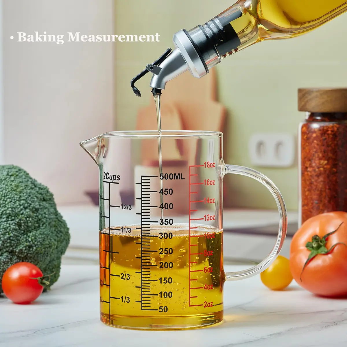 Ackers BORO3.3 Glass Measuring Cup 500ml | Insulated Handle & V-Shaped Spout - view 4