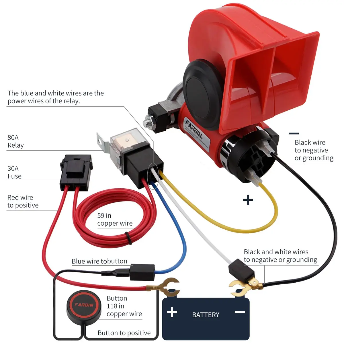 FARBIN 150dB Loud Air Horn Kit with Compressor 12V | Universal Fit for Trucks, Cars, SUVs - view 6