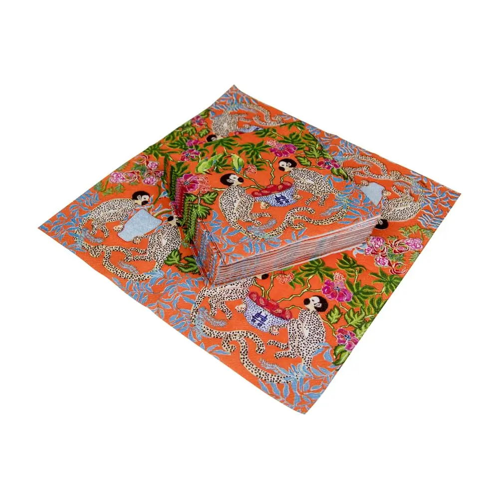 Caspari Monkeys Paper Cocktail Napkins in Orange | Eco-Friendly 3-Ply 80 Count - view 7