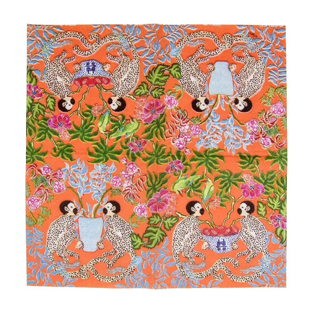 Caspari Monkeys Paper Cocktail Napkins in Orange | Eco-Friendly 3-Ply 80 Count - view 8