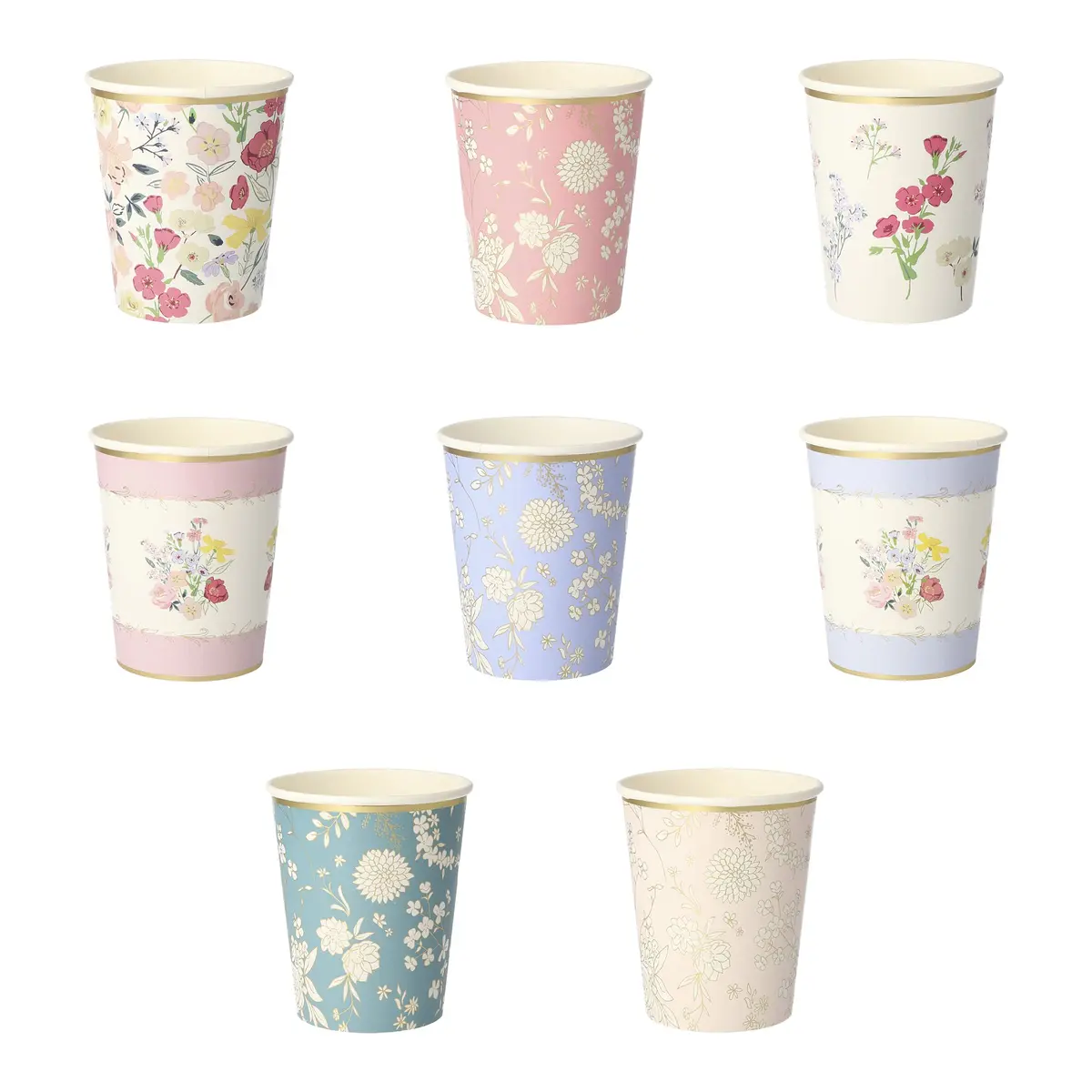 Meri Meri Flower Cups for Parties | Floral Floral Design, 9oz Capacity, Pack of 8 - main product image