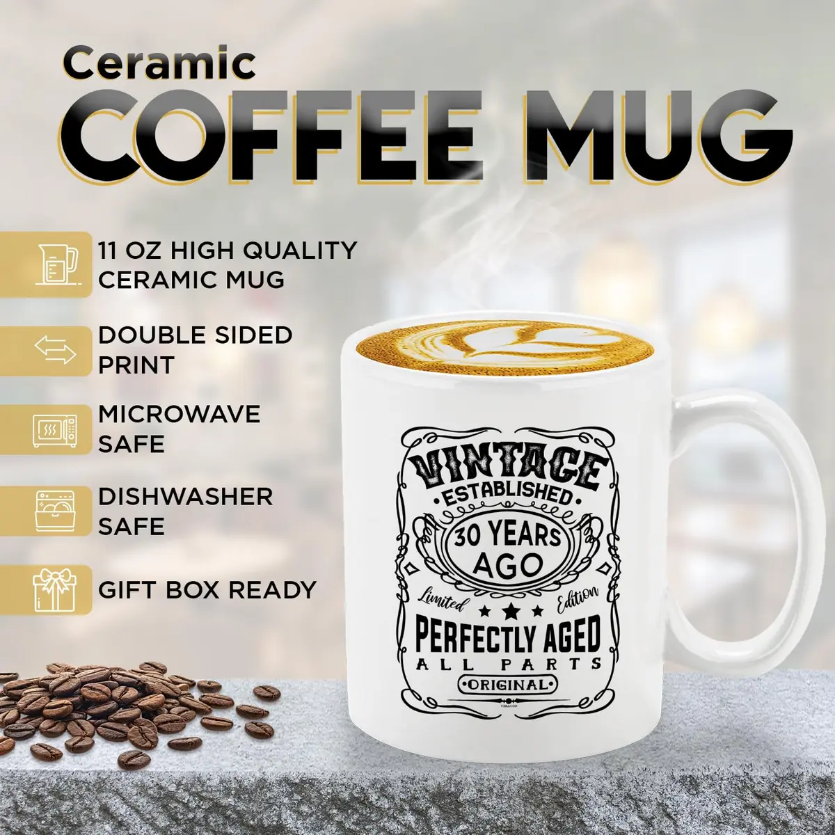 Veracco Vintage Established 1995 30th Birthday Ceramic Coffee Mug 325ml (11 Fl Oz) | Funny Gift for Him Her - view 2