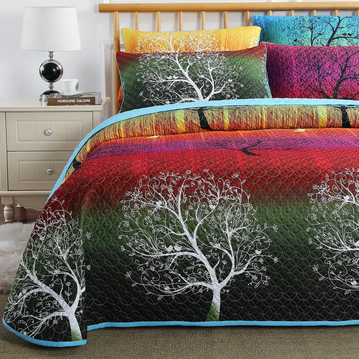 Swanson Beddings Rainbow Tree Bedspread Coverlet Quilt Set King | Reversible Microfiber - main product image