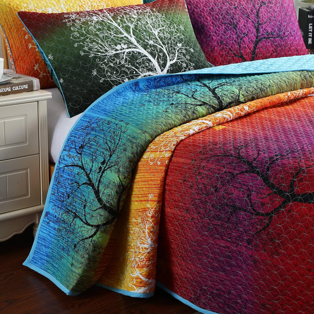 Swanson Beddings Rainbow Tree Bedspread Coverlet Quilt Set King | Reversible Microfiber - view 5