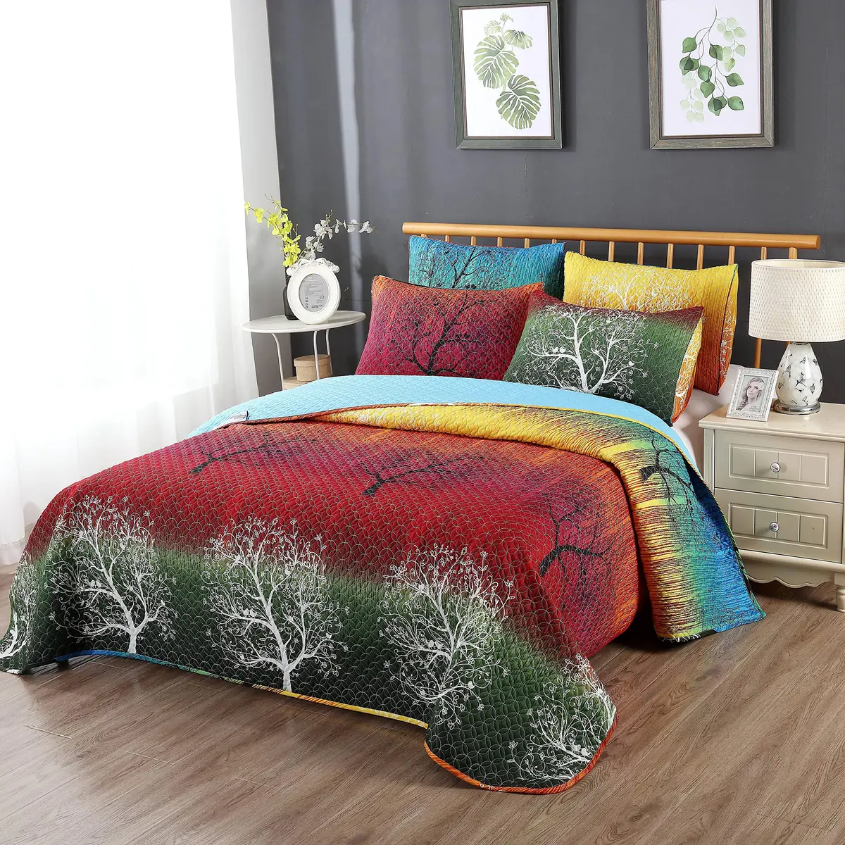 Swanson Beddings Rainbow Tree Bedspread Coverlet Quilt Set King | Reversible Microfiber - view 6
