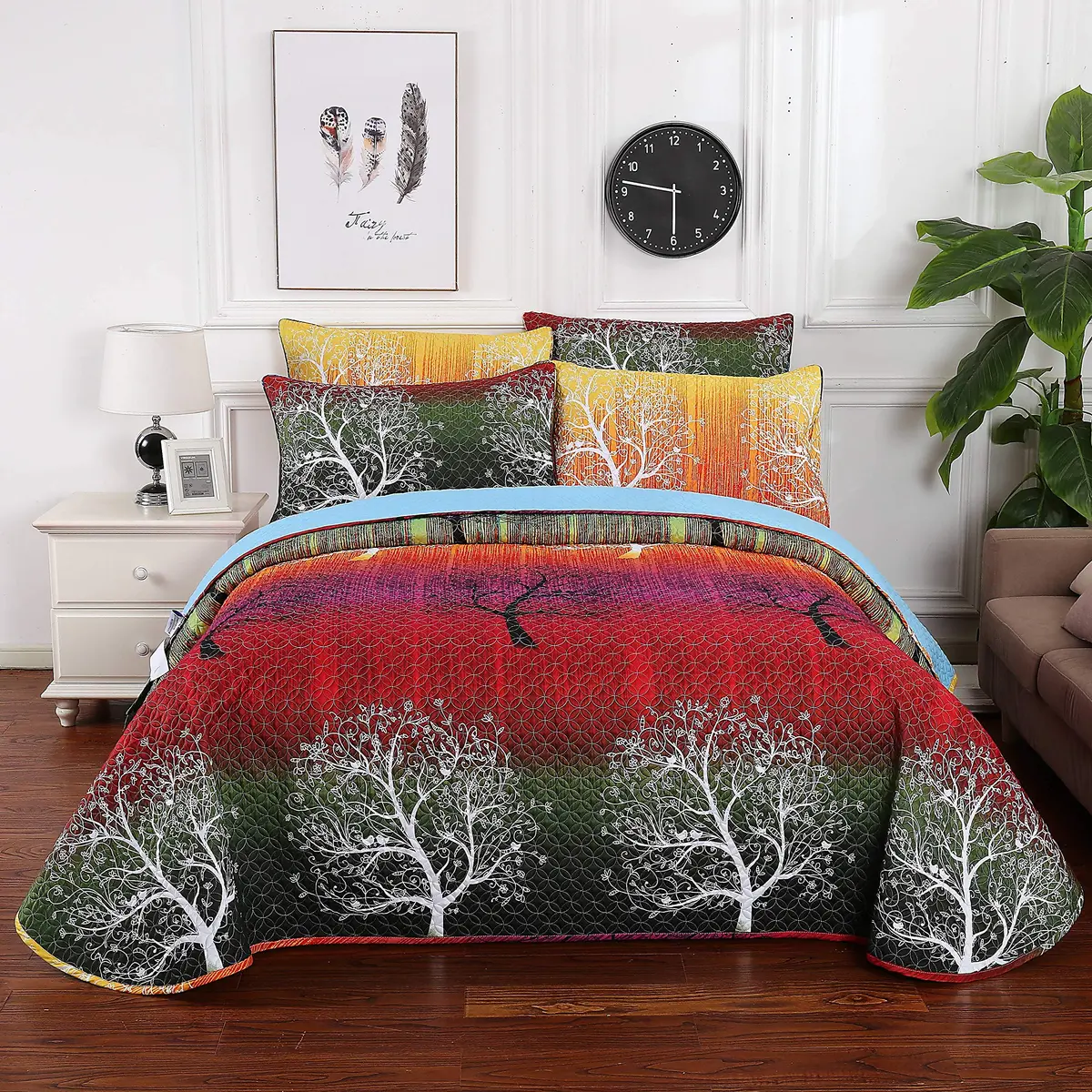 Swanson Beddings Rainbow Tree Bedspread Coverlet Quilt Set King | Reversible Microfiber - view 2