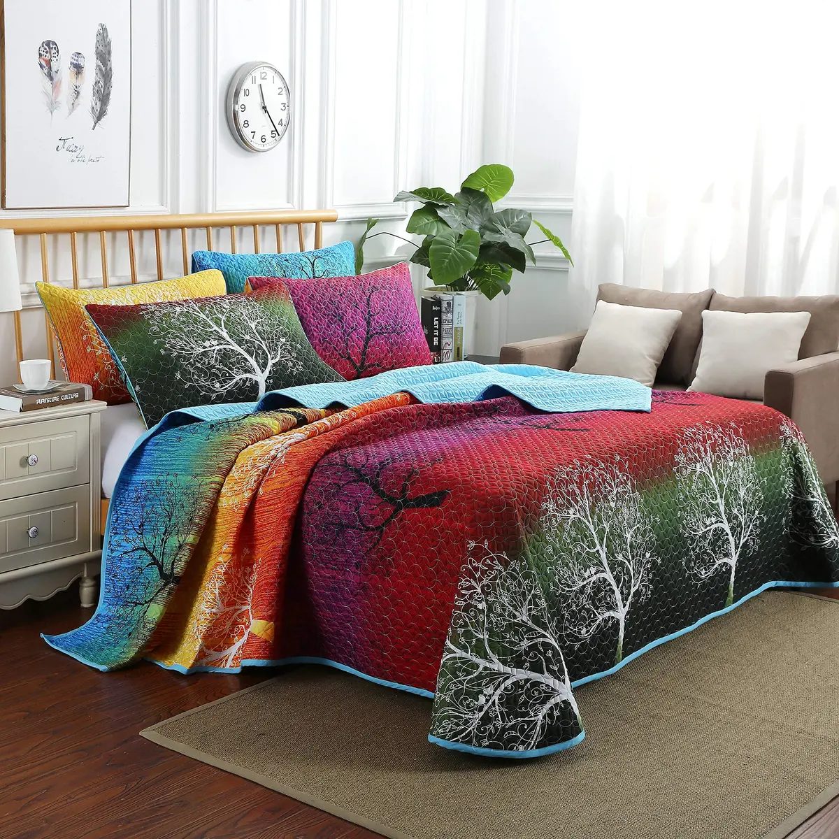 Swanson Beddings Rainbow Tree Bedspread Coverlet Quilt Set King | Reversible Microfiber - view 3