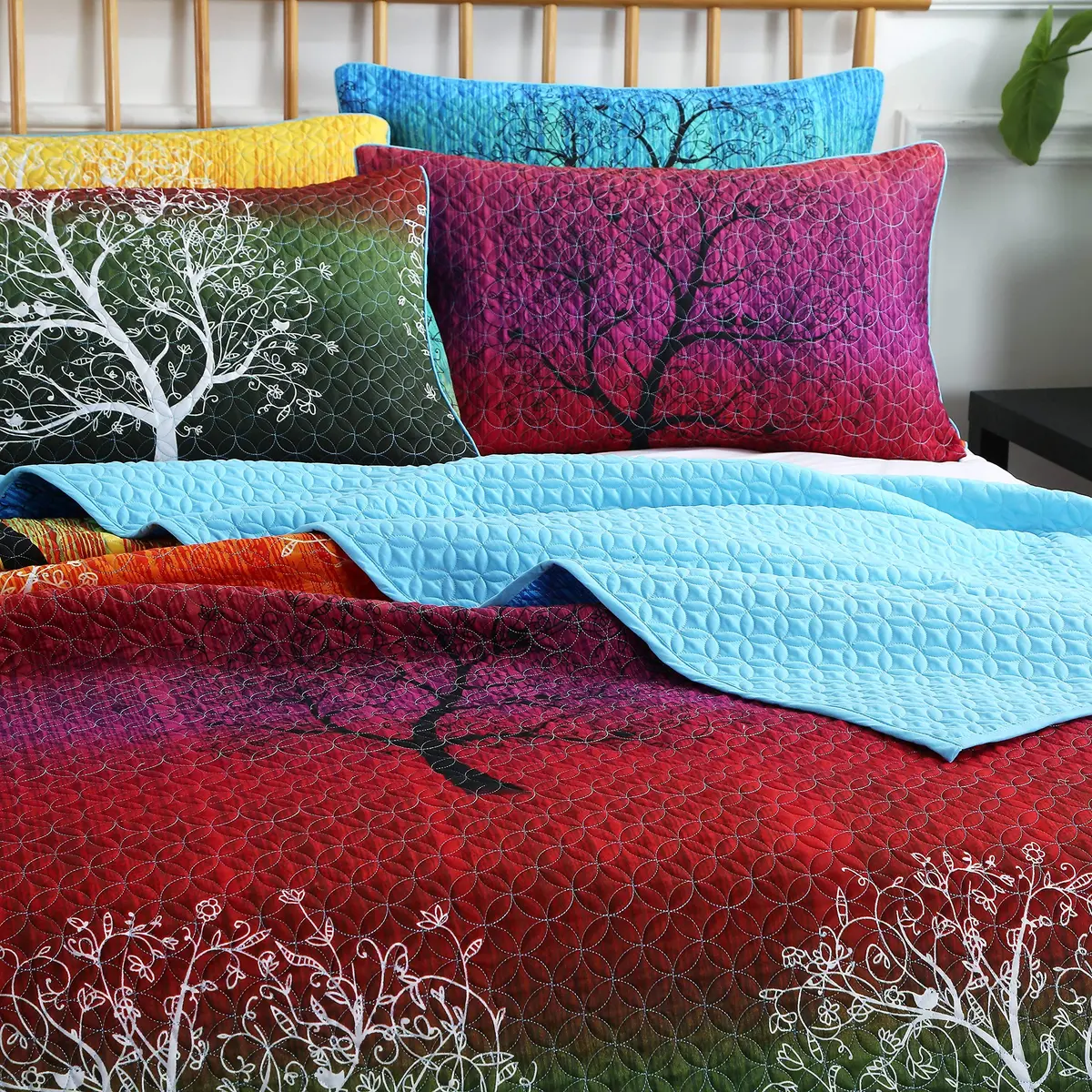 Swanson Beddings Rainbow Tree Bedspread Coverlet Quilt Set King | Reversible Microfiber - view 4