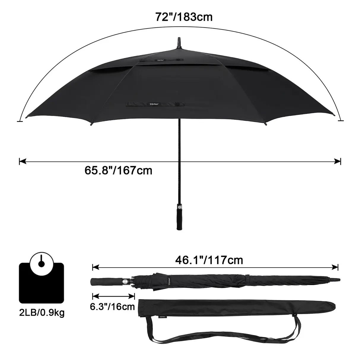 G4Free 72 Inch Oversize Golf Umbrella Auto Open Double Canopy Windproof Black - view 3