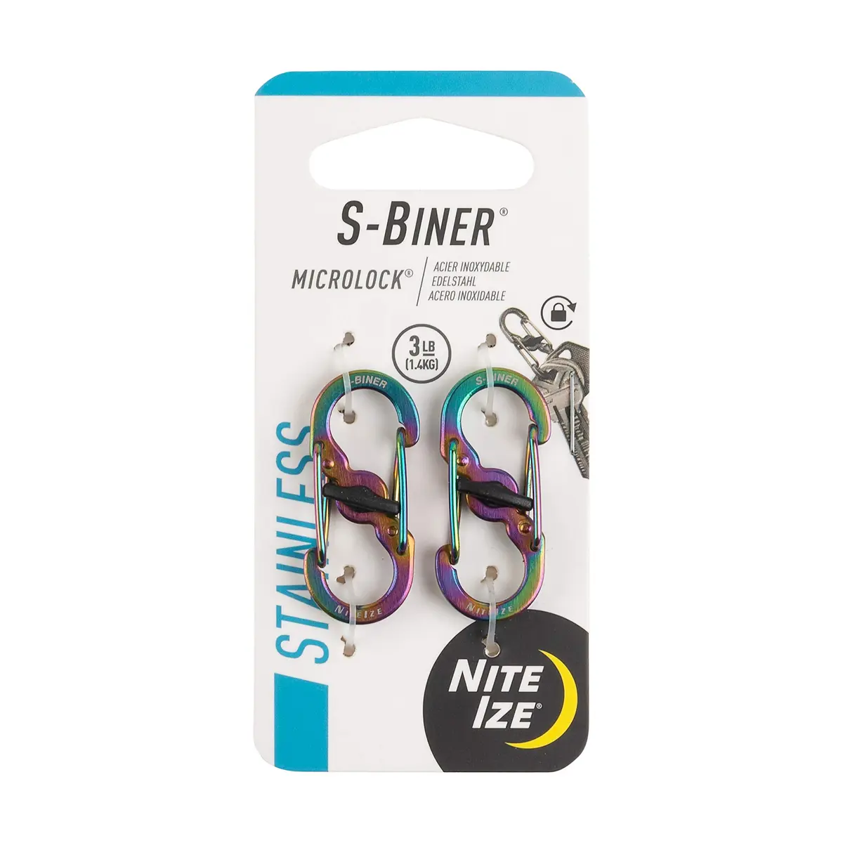 Nite Ize S-Biner MicroLock Locking Keychain Carabiner, Spectrum | Twist Lock Stainless Steel Key Clip - main product image