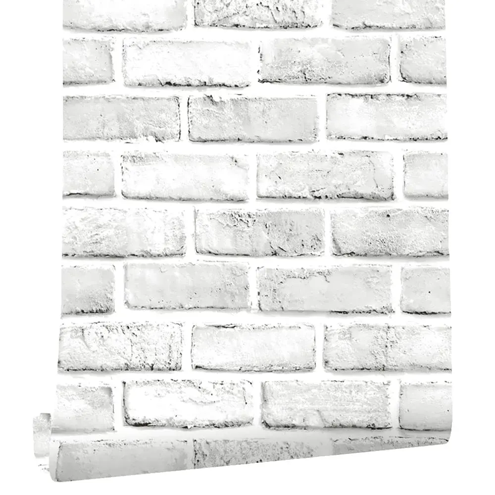 Cohoo Home White Brick Wallpaper Peel and Stick 45cm x 305cm | Realistic Faux Brick Look for Walls - main product image