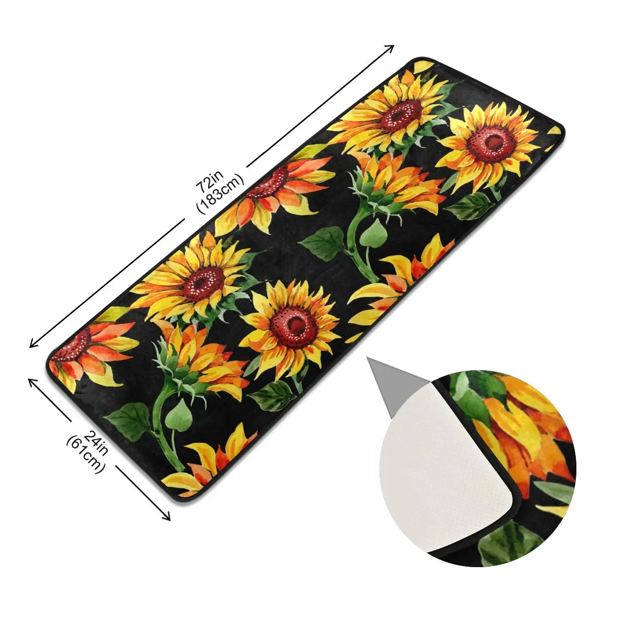 Senya Sunflower Floral Kitchen Rugs 72" x 24" | Non-Slip Water Absorbent Floor Mat - view 5