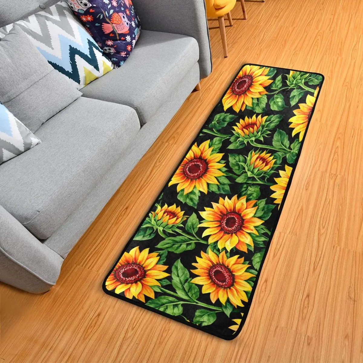 Senya Sunflower Floral Kitchen Rugs 72" x 24" | Non-Slip Water Absorbent Floor Mat - view 4