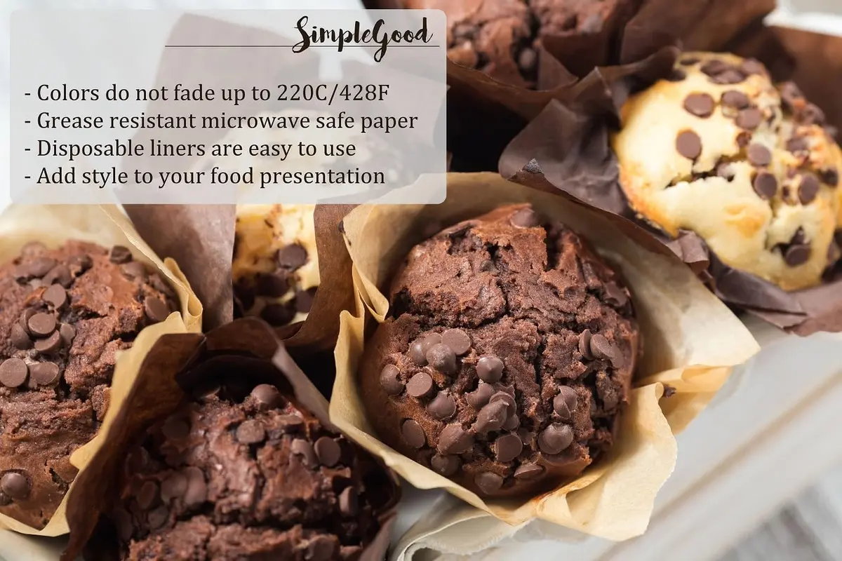 SimpleGood Red Check Medium Size Tulip Baking Cups Cupcake Liners 100 | Professional Muffin Liners for Baking - view 4
