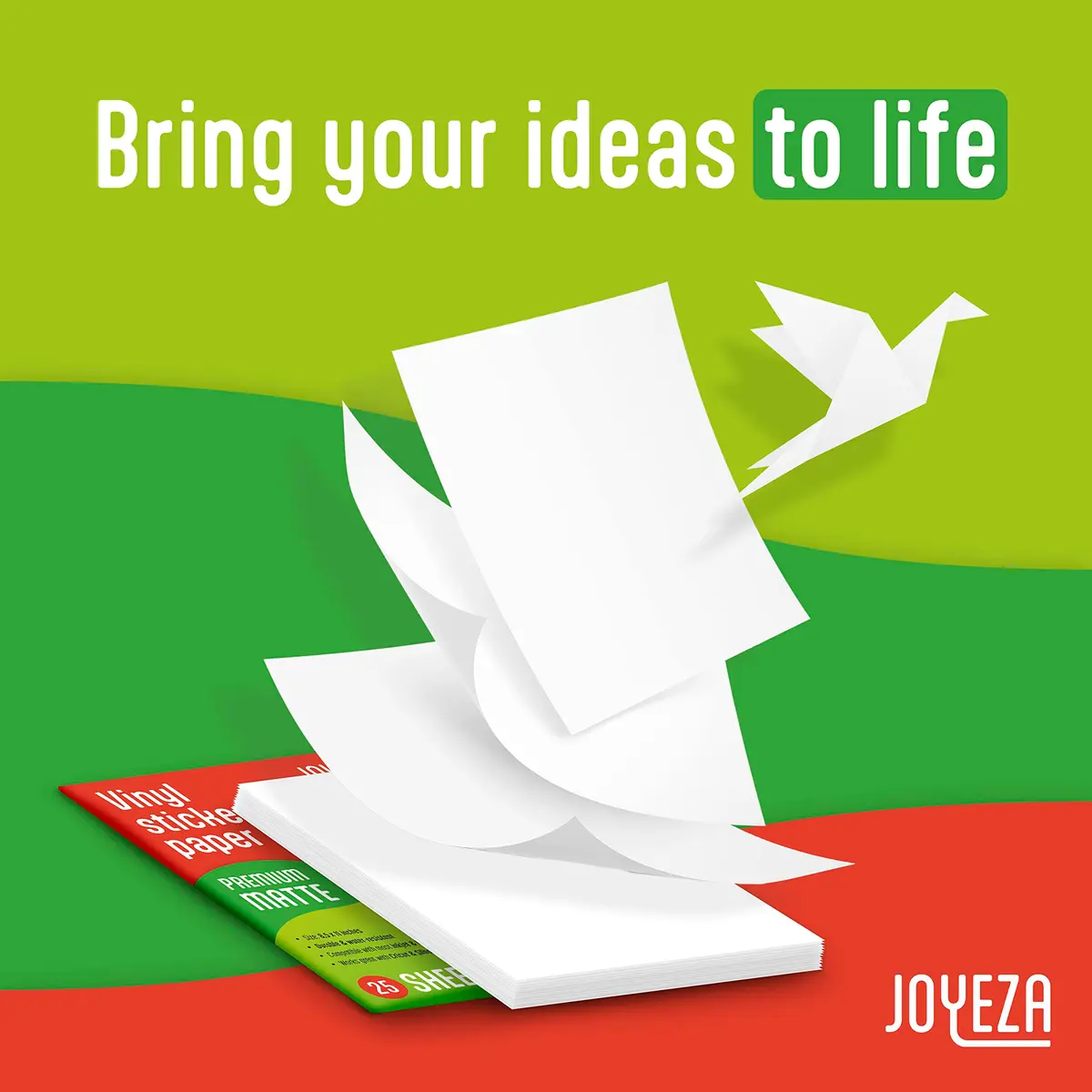 JOYEZA Premium Printable Vinyl Sticker Paper for Inkjet Printer - 25 Sheets Matte White Waterproof, Dries Quickly Vivid Colors, Holds Ink well- Tear Resistant - view 7