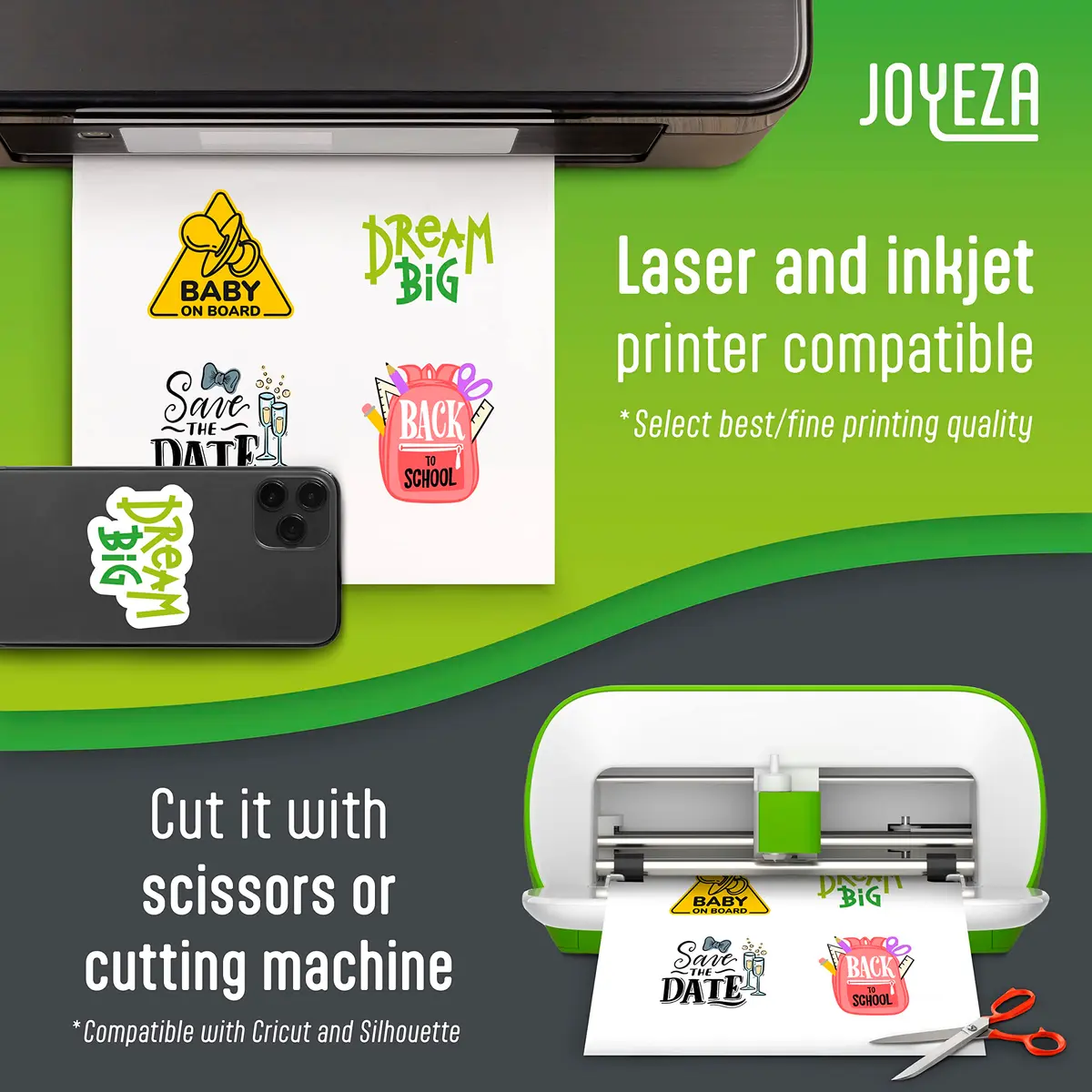 JOYEZA Premium Printable Vinyl Sticker Paper for Inkjet Printer - 25 Sheets Matte White Waterproof, Dries Quickly Vivid Colors, Holds Ink well- Tear Resistant - view 3