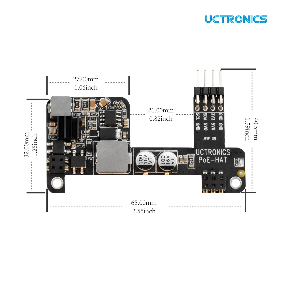 UCTRONICS PoE HAT for Raspberry Pi 4B/3B+ | Power Over Ethernet Support 802.3af - view 2