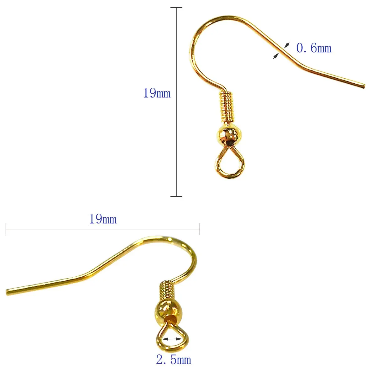 TTSAM Gold Plated Earring Hooks with Ball and Coil, Hypoallergenic Ear Wires for Jewelry Making | 120 Pcs (19x18mm) - view 5