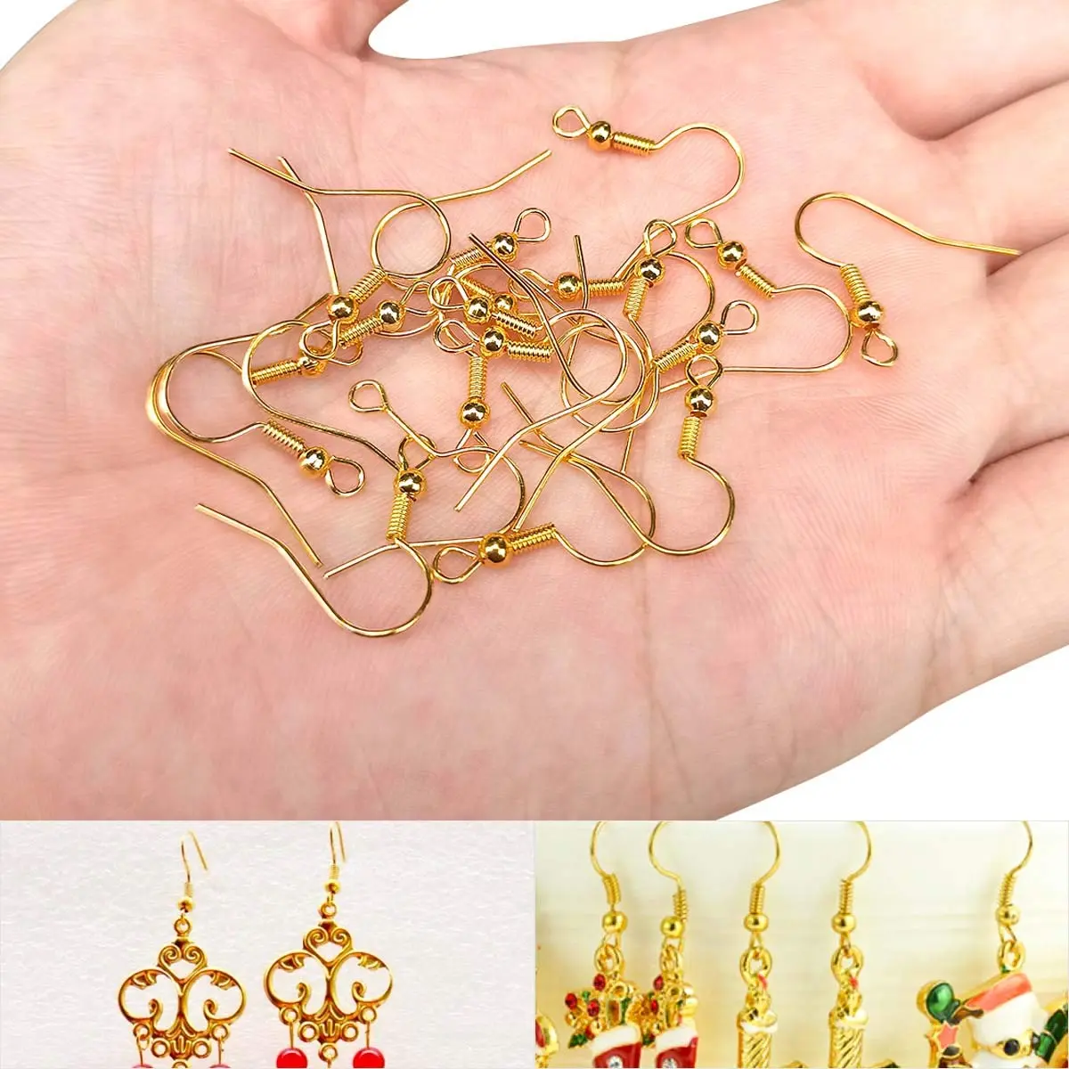 TTSAM Gold Plated Earring Hooks with Ball and Coil, Hypoallergenic Ear Wires for Jewelry Making | 120 Pcs (19x18mm) - view 6