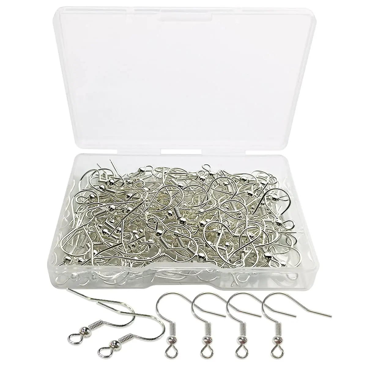 TTSAM Silver Plated Earring Hooks with Ball and Coil, Hypoallergenic Alloy Ear Wires (120 Pcs, 19x18 mm) - main product image