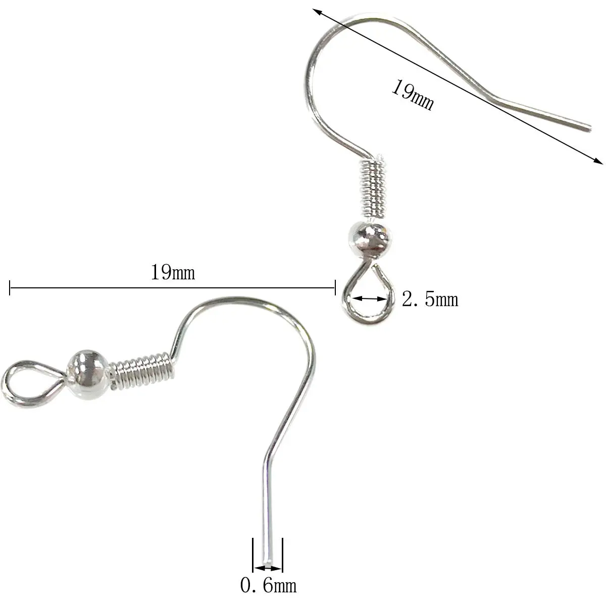 TTSAM Silver Plated Earring Hooks with Ball and Coil, Hypoallergenic Alloy Ear Wires (120 Pcs, 19x18 mm) - view 6