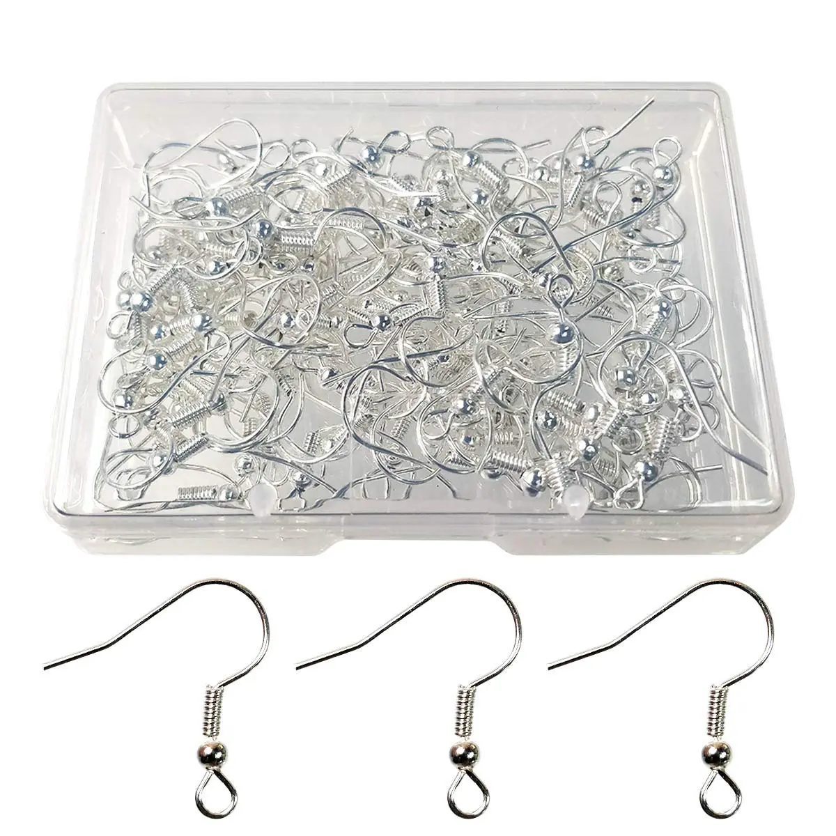 TTSAM Silver Plated Earring Hooks with Ball and Coil, Hypoallergenic Alloy Ear Wires (120 Pcs, 19x18 mm) - view 7