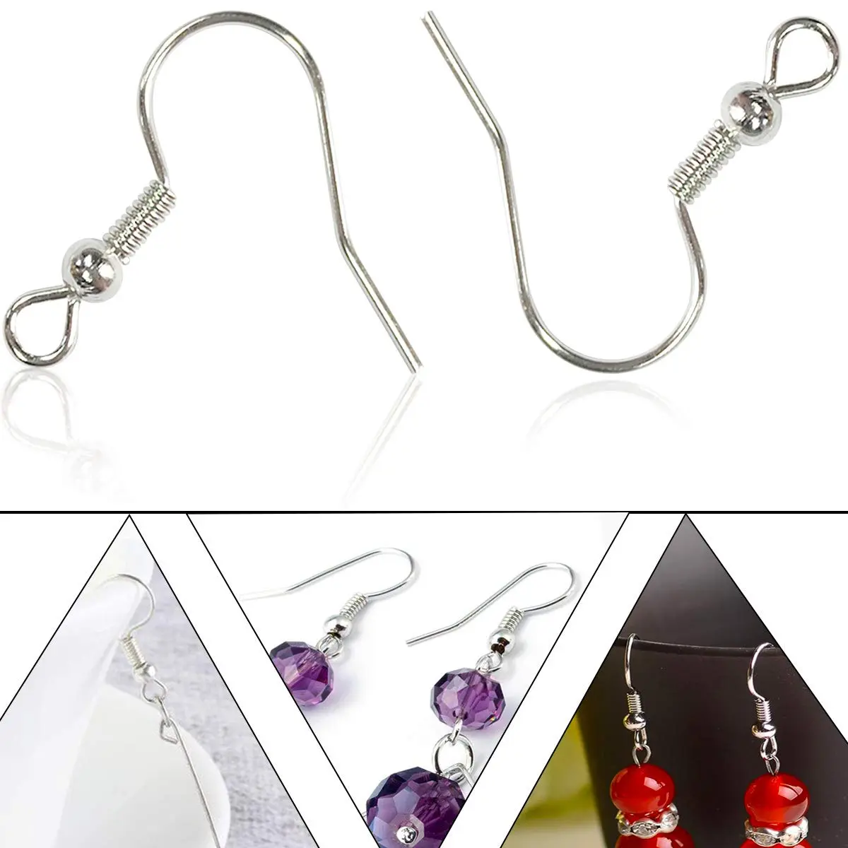 TTSAM Silver Plated Earring Hooks with Ball and Coil, Hypoallergenic Alloy Ear Wires (120 Pcs, 19x18 mm) - view 4