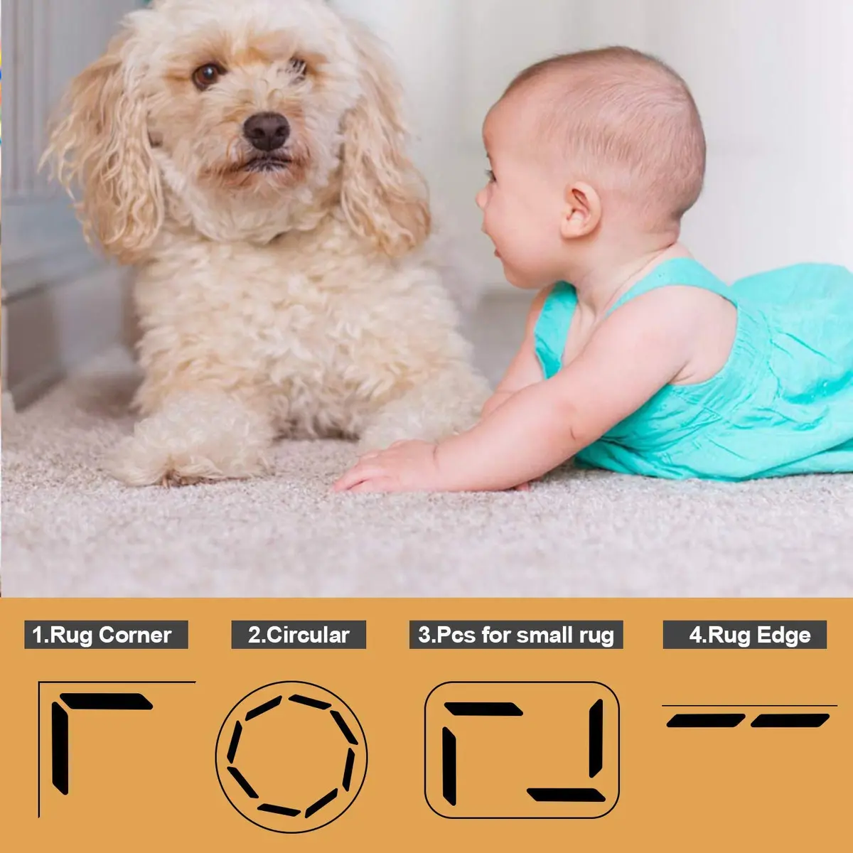 Sollifa Rug Tape 16 Pcs | Washable Non-Slip Rug Corner Holder for Hardwood & Tile Floors - view 5